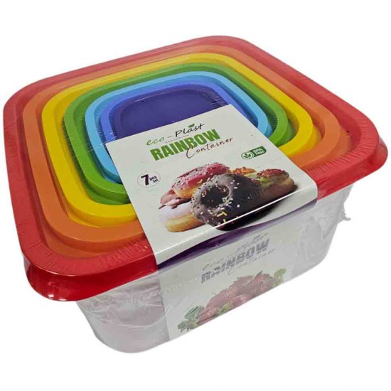SQUARE RAINBOW COL CANNISTER SET 7 PCS