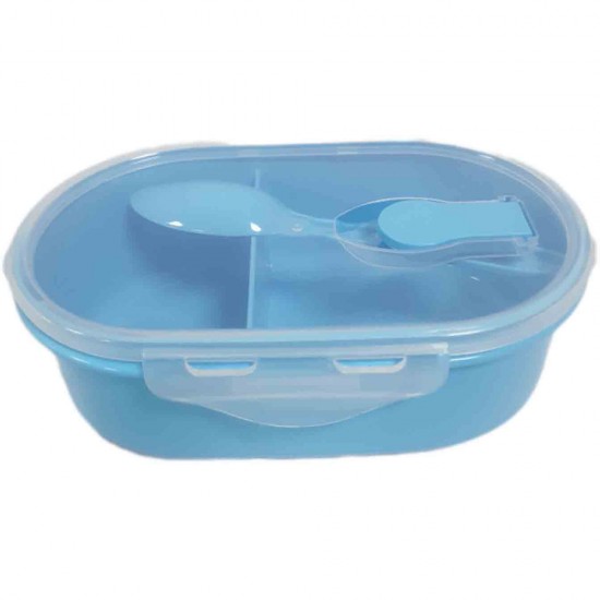 TIFFIN BOX PLASTIC WITH SPOON 2 COMPARTMENT SIZE 17 X 10 CM TIFFIN BOX PLASTIC WITH SPOON 2 COMPARTMENT SIZE 17 X 10 CM