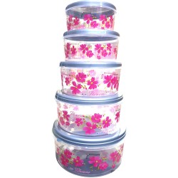 STORAGE CANNISTER SET 5 PCS CLEAR WITH PRINT SIZE 900/1500/2000/3000/4500 ML
