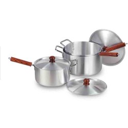 TEAK HANDLE STEWPAN SET 3 PCS 2-4   SIZE 18-20-22 CM 