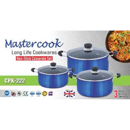 NON STICK 3 PCS SET  INDUCTION IN GIFT BOX BLUE  SIZE 24-28-32 CM