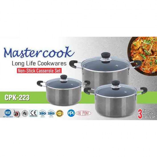 NON STICK 3 PCS CASSEROLE SET   WITH INDUCTION  GREY SIZE 24-28-32 CM 