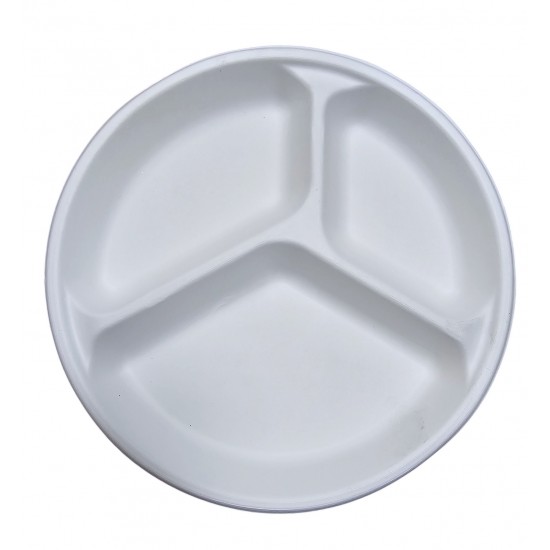 DISPOSABLE ROUND 3 COMPARTMENT PLATE SIZE 10 INCH PAK OF 8