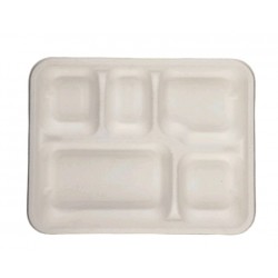 DISPOSABLE MEAL TRAY OBLONG WITH 5 COMPARTMENTS PAK OF 25