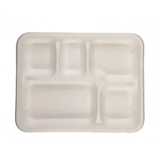 DISPOSABLE MEAL TRAY OBLONG WITH 5 COMPARTMENTS PAK OF 25
