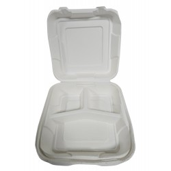 DISPOSABLE CLAMSHELL 3 COMPARTMENT MEAL BOX SIZE 9 X 9 PAK 25