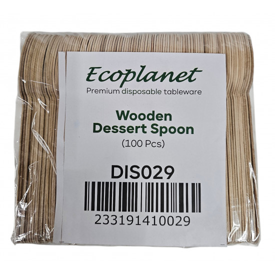 DISPOSABLE WOODEN DESERT SPOONS 140 MM 100 IN A PAK 