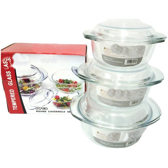 3PC CLEAR CASSEROLE SET 1LT 1.5LT 2.5LT