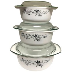 CASSEROLE SET 3 PCS OPAL GIFT BOXED  BLACK PRINT