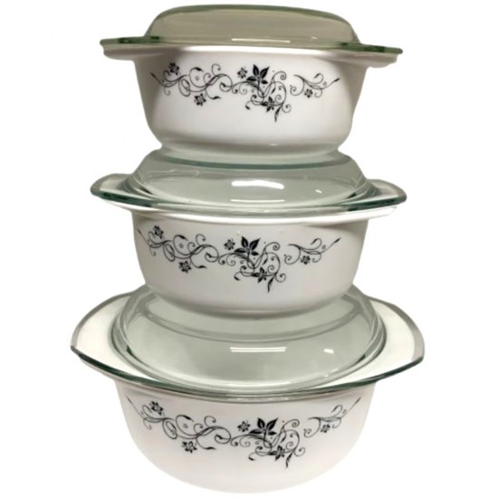 CASSEROLE SET 3 PCS OPAL GIFT BOXED  BLACK PRINT
