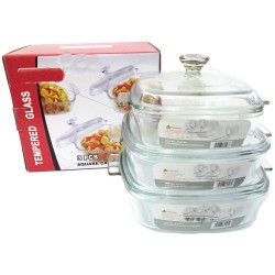 3PC SQUARE CASSEROLE/LID 1.5+1.2+0.8L