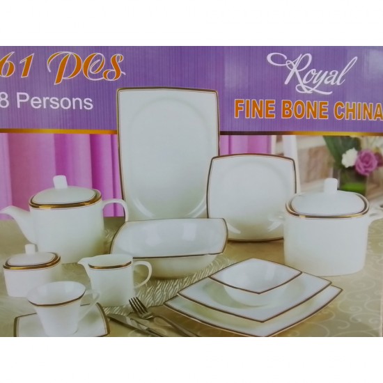 BONE CHINA DINNER SET 61 PCS SQUARE GOLD LINE GIFT BOXED BONE CHINA DINNER SET 61 PCS SQUARE GOLD LINE GIFT BOXED