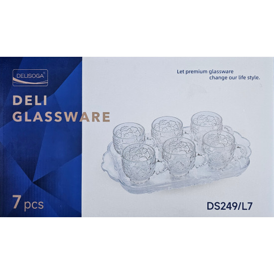GLASS MUG TRAY SET 7 PCS IN GIFT BOX CLEAR