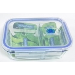 VENTED RECTANGULAR 2 COMPARTMENT CANNISTER GLASS 2200 ML