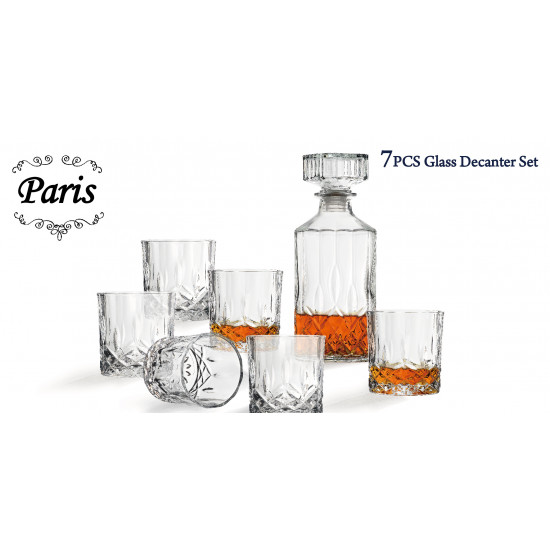 DECANTER SET 7 PCS GLASS PARIS DESIGN IN GIFT BOX