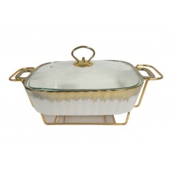 FOOD WARMER 13 INCH  RECTANGULAR CASSEROLE WITH GLASS LIDWITH STAND IN GIFT BOX