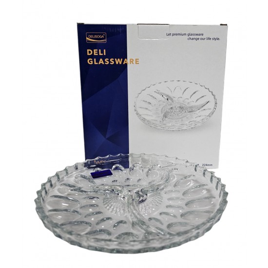 COMPARTMENT GLASS ROUD DISH 3 SECTION 