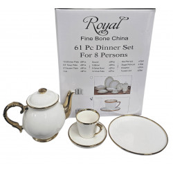 61 PCS BONE CHINA GOLD BAND DINNER SET IN GIFT BOX