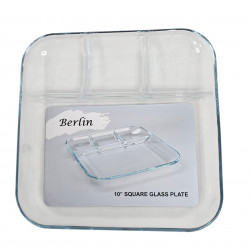 SQUARE CLEAR GLASS DIVIDER DISH 4 COMPARTMENT 10 INCH