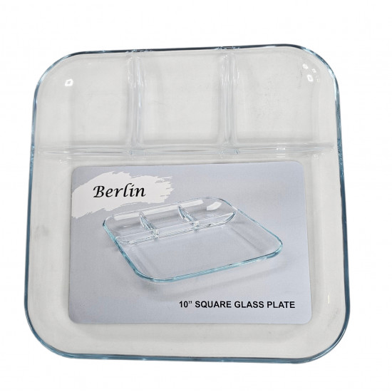 SQUARE CLEAR GLASS DIVIDER DISH 4 COMPARTMENT 10 INCH