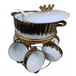 PORCELAIN SOUP SET 7 PCS WHITE GOLD
