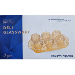GLASS MUG SET WITH TRAY 7 PCS IN GIFT BOX GOLD 