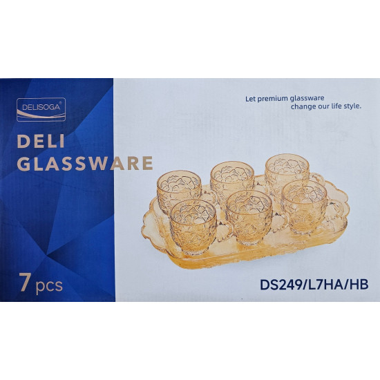 GLASS MUG SET WITH TRAY 7 PCS IN GIFT BOX GOLD 
