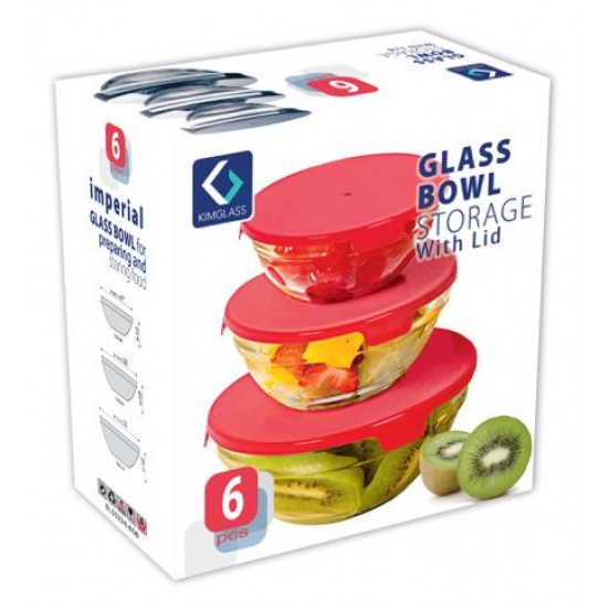 BOWL SET 3 PCS GLASS WITH LID BOXED