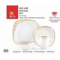 16 PC SQUARE GOLD DINNER SET PORCELANE