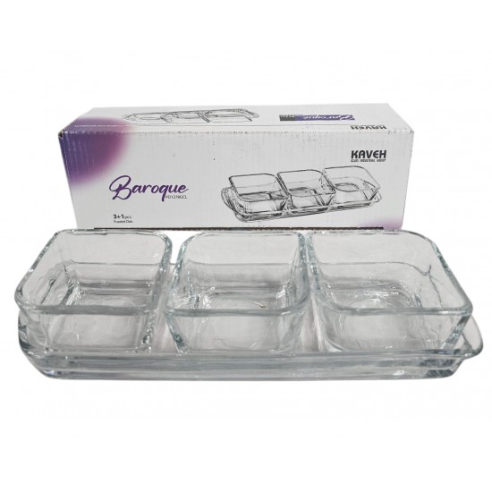 RELISH GLASS SERVER 3 COMPARTMENT ON TRAY