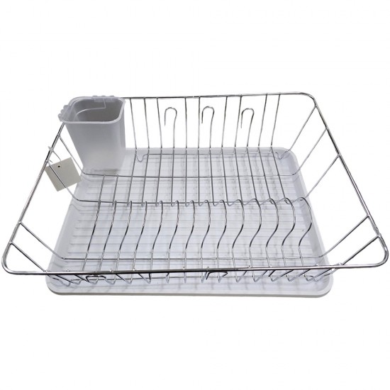 CHROME DISH DRAINER WITH WHITE  TRAY 17 X 14 INCHES