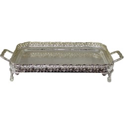 OBLONG FOOTED SILVER PLATED TRAY