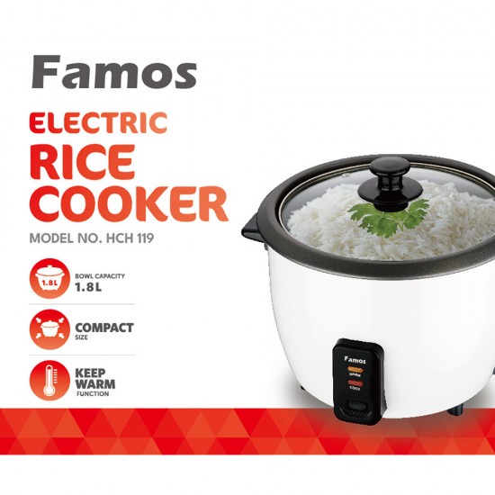 RICE COOKER 1.8 LITRE 700 WATT FAMOS BRAND RICE COOKER 1.8 LITRE 700 WATT FAMOS BRAND
