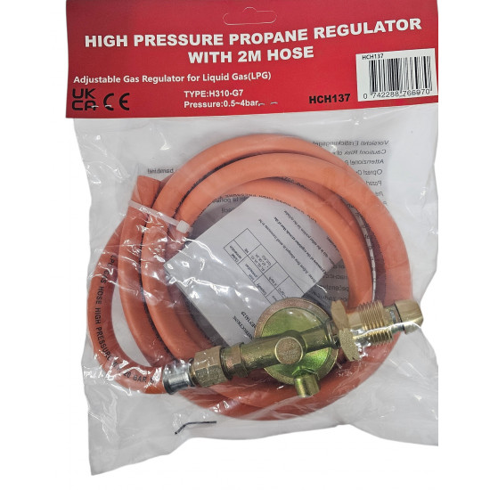 HIGH PRESURE PROPANE REGULATOR WITH 2 METRE HOSE 