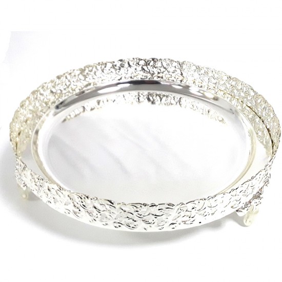 PAN DAN MEDIUM SIZE GALLERY TRAY SILVER PLATED 28 CM ROUND PAN DAN MEDIUM SIZE GALLERY TRAY SILVER PLATED 28 CM ROUND