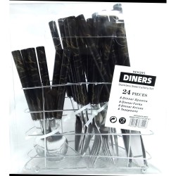 CUTLERY SET BLACK LEATHER LOOK DESIGN 24 PCS