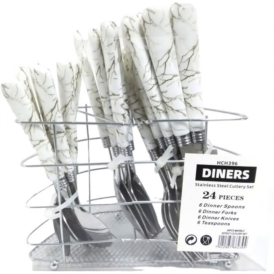 CUTLERY SET MARBLE EFFECT WHITE 24 PCS 