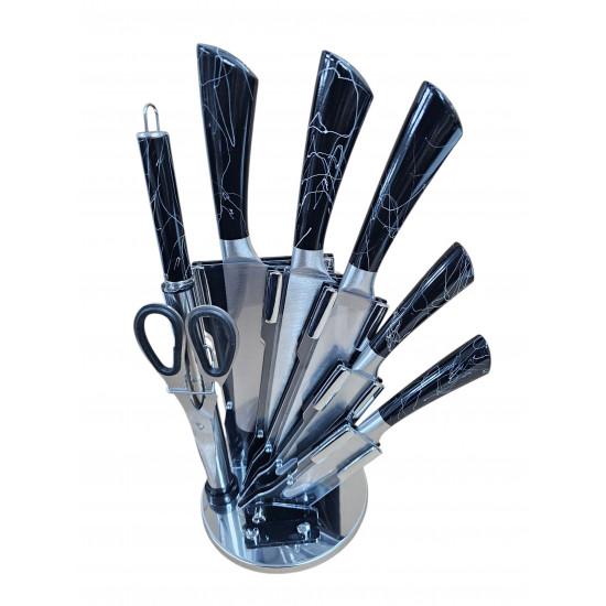 KNIFE SET 8 PCS ON STAND BLACK MARBLE