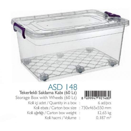 STORAGE BOX WITH WHEELS 60 LT