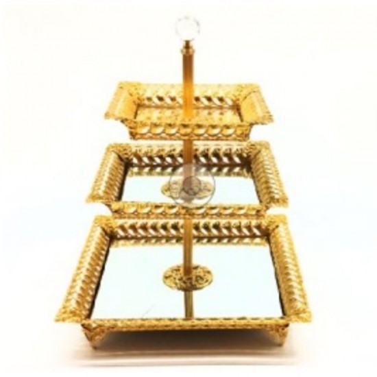 DENIZ STRIP THREE LAYER CAKE STAND SQUARE GOLD DENIZ STRIP THREE LAYER CAKE STAND SQUARE GOLD