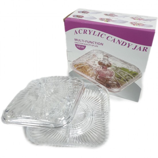 ACRYLIC CANDY DISH SQUARE WITH COMPARTMENTS 28 CM X 28 CM