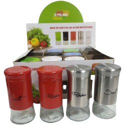 SALT PEPPER SHAKER BOTTLES ASSORTED COLOURS IN DISPLAY BOX