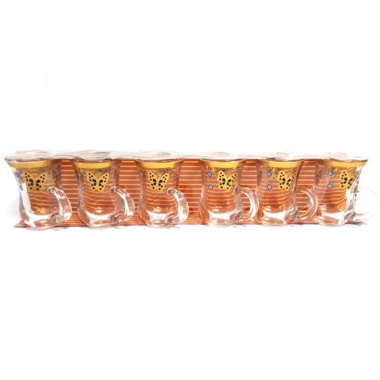 6PCS GOLD TEA GLASSES  SET BUTTERFLY PRINT