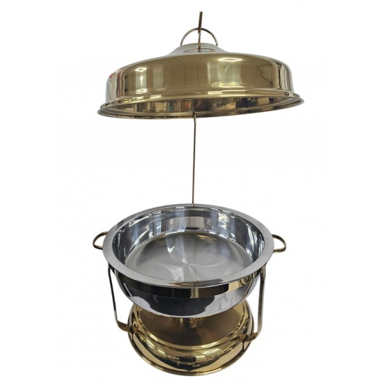 CHAFFING DISH WITH GOLD BASE AND LID 9 LT ROUND FOR BUFFET