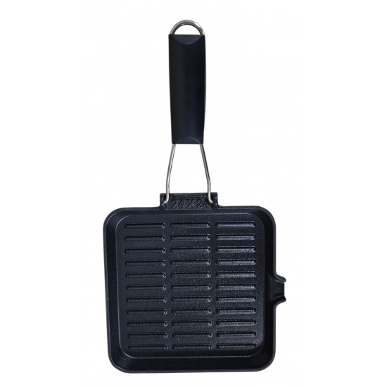 CAST IRON GRIDDLE WITH FOLDING HANDLE SIZE 24 CM X 24 CM IN GIFT BOX