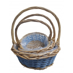 BASKET 3 PCS ROUND BLUE SIZE  22CM X 28 CM X 33 CM