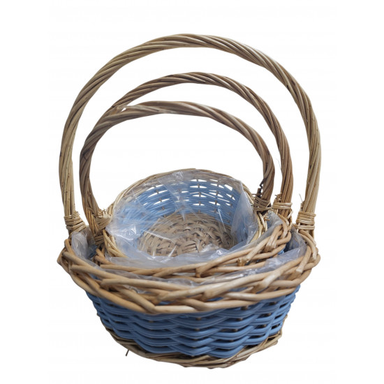 BASKET 3 PCS ROUND BLUE SIZE  22CM X 28 CM X 33 CM