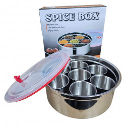 SPICE BOX MASALA DUBBA STAINLESS STEEL WITH PLASTIC LID SIZE 25 CM