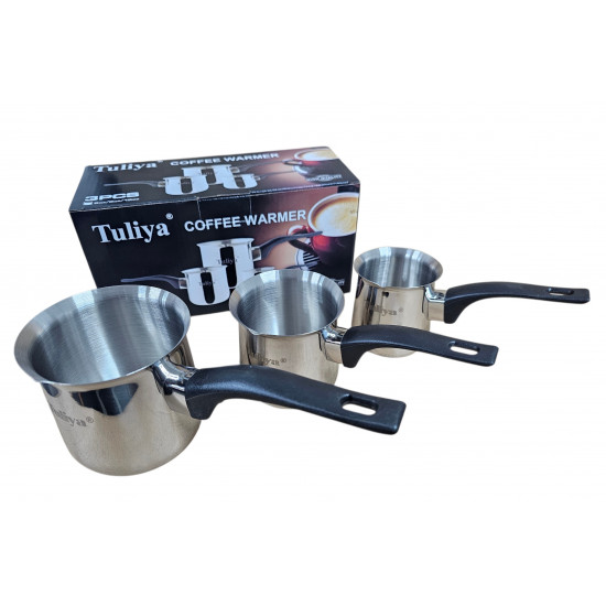 COFFEE WARMER SET 3 PCS IN GIFT BOX STAINLESS STEEL WITH PLASTIC HANDLE 