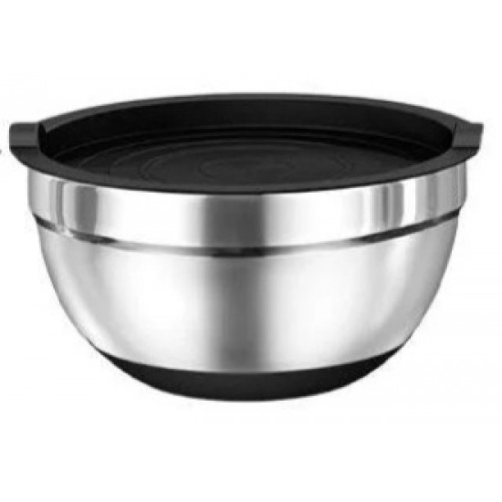 BOWL WITH LID STAINLESS STEEL WITH  NON SLIP RUBBER BASE SIZE 26 CM